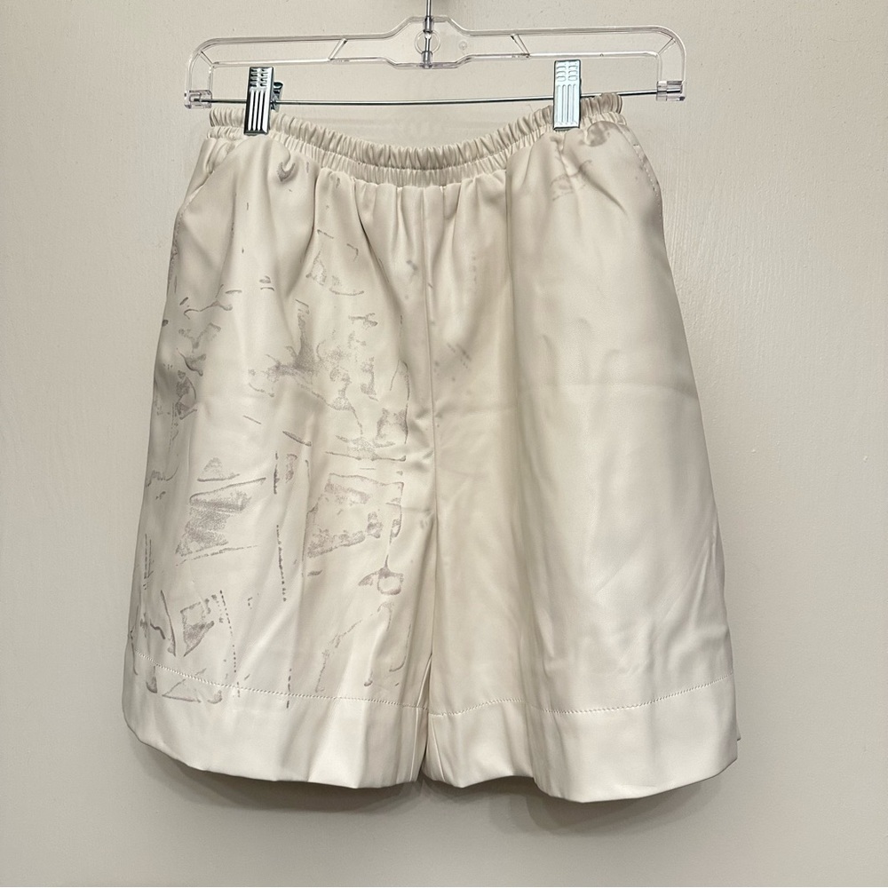 Staud White Faux Leather Shorts
